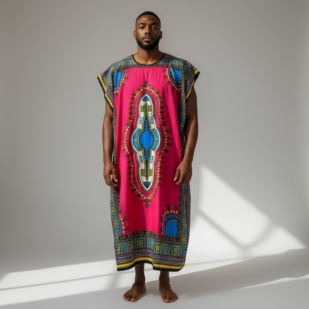 Liang Ge Ni Na Kaftan Dress Womens Multi‎ Dashiki African Tribal Boho Round Neck